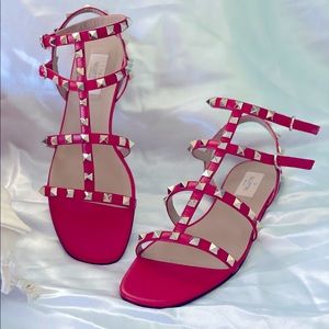 Valentino Rockstud red flat sandals (sz 39)